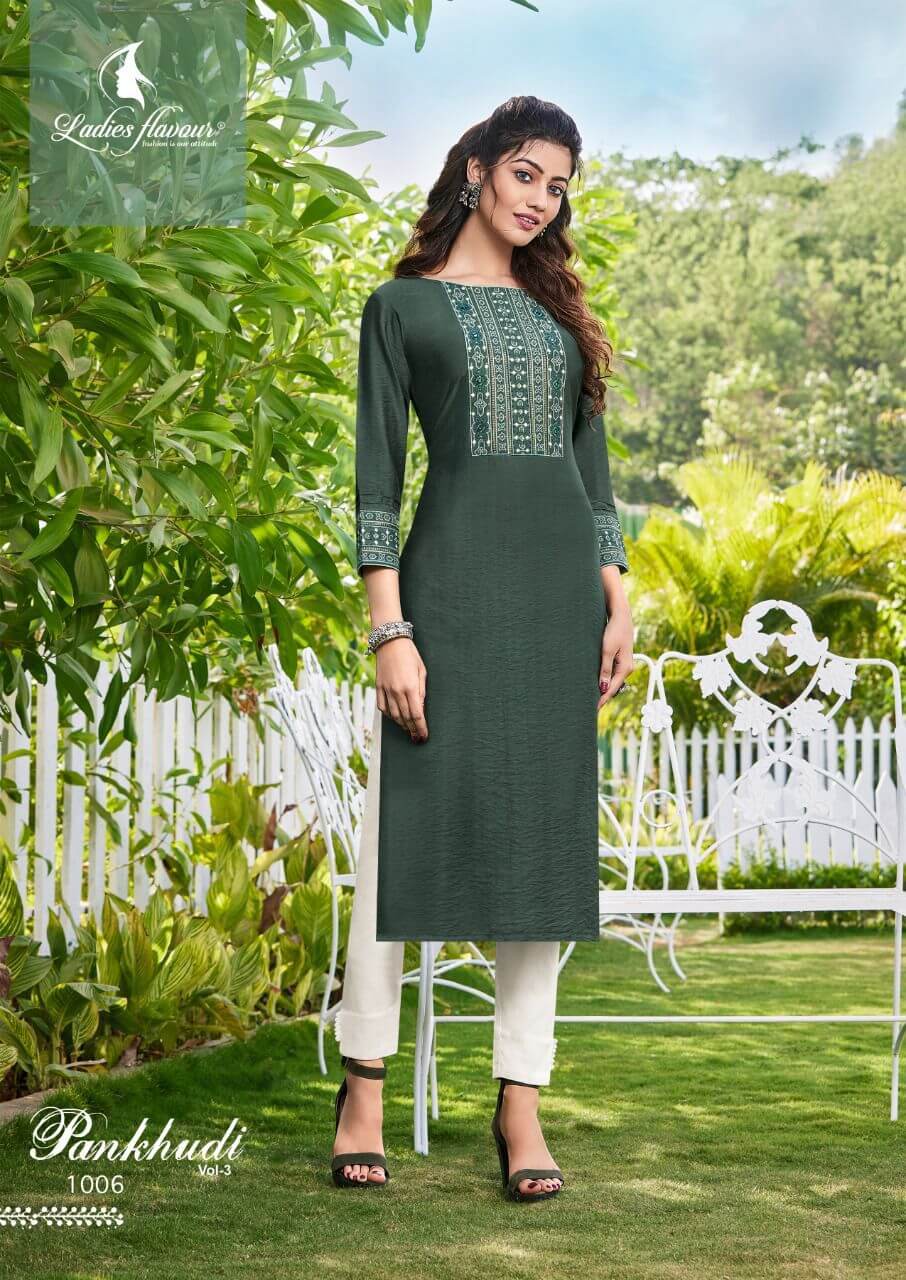 Ladies Flavour Pankhudi vol 3 Embroidery Work Kurti Catalog in Wholesale, Buy Ladies Flavour Pankhudi vol 3 Embroidery Work Kurtis Full Catalog in Wholesale Price Online from Vadodara, Gujarat